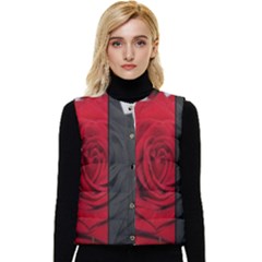 Roses Rouge Fleurs Women s Short Button Up Puffer Vest