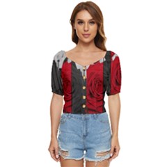 Roses Rouge Fleurs Button Up Blouse