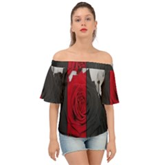 Roses Rouge Fleurs Off Shoulder Short Sleeve Top by kcreatif