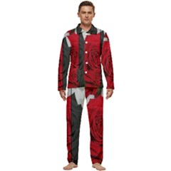 Roses Rouge Fleurs Men s Long Sleeve Velvet Pocket Pajamas Set