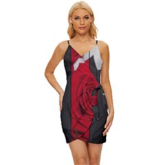 Roses Rouge Fleurs Wrap Tie Front Dress