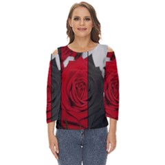 Roses Rouge Fleurs Cut Out Wide Sleeve Top