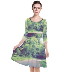 Photo Vue Sur Forêt  Quarter Sleeve Waist Band Dress by kcreatif