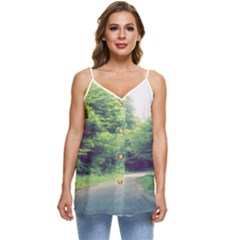 Photo Vue Sur Forêt  Casual Spaghetti Strap Chiffon Top