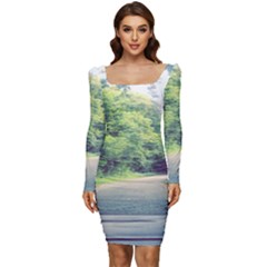 Photo Vue Sur Forêt  Women Long Sleeve Ruched Stretch Jersey Dress