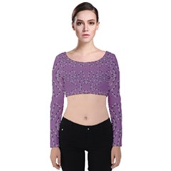 Abstract Pattern Geometric Backgrounds   Velvet Long Sleeve Crop Top by Eskimos