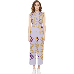 Abstract Geometric Design    Women s Frill Top Chiffon Jumpsuit by Eskimos