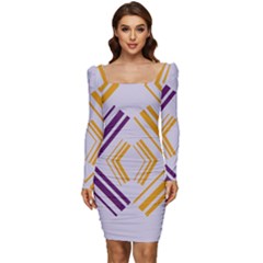 Abstract Geometric Design    Women Long Sleeve Ruched Stretch Jersey Dress