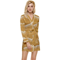 Abstract Geometric Design    Long Sleeve Satin Robe