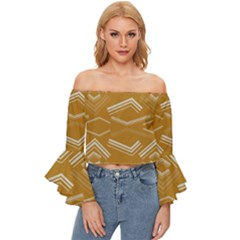 Abstract Geometric Design    Off Shoulder Flutter Bell Sleeve Top by Eskimos