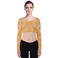 Folk Flowers Print Floral Pattern Ethnic Art Velvet Long Sleeve Crop Top by Eskimos