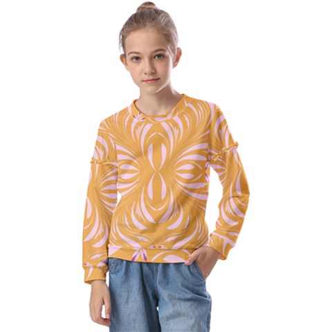 Folk Flowers Print Floral Pattern Ethnic Art Kids  Long Sleeve Tee With Frill  by Eskimos