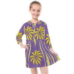 Folk Flowers Print Floral Pattern Ethnic Art Kids  Quarter Sleeve Shirt Dress by Eskimos