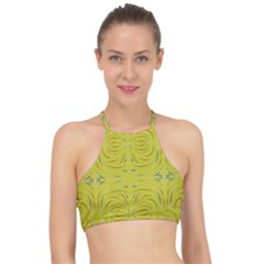 Folk Flowers Print Floral Pattern Ethnic Art Racer Front Bikini Top by Eskimos