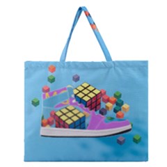 Floating-cubes-on-blue Backgrounderaser 20220422 203144521 Backgrounderaser 20220422 203216276 Zipper Large Tote Bag by marthatravis1968