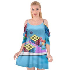 Floating-cubes-on-blue Backgrounderaser 20220422 203144521 Backgrounderaser 20220422 203216276 Cutout Spaghetti Strap Chiffon Dress by marthatravis1968