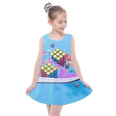 Floating-cubes-on-blue Backgrounderaser 20220422 203144521 Backgrounderaser 20220422 203216276 Kids  Summer Dress by marthatravis1968