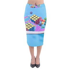 Floating-cubes-on-blue Backgrounderaser 20220422 203144521 Backgrounderaser 20220422 203216276 Velvet Midi Pencil Skirt by marthatravis1968