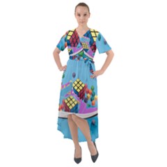 Floating-cubes-on-blue Backgrounderaser 20220422 203144521 Backgrounderaser 20220422 203216276 Front Wrap High Low Dress by marthatravis1968