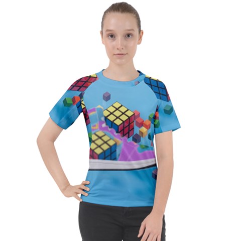 Floating-cubes-on-blue Backgrounderaser 20220422 203144521 Backgrounderaser 20220422 203216276 Women s Sport Raglan Tee by marthatravis1968