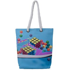 Floating-cubes-on-blue Backgrounderaser 20220422 203144521 Backgrounderaser 20220422 203216276 Full Print Rope Handle Tote (small) by marthatravis1968