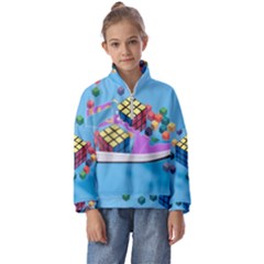 Floating-cubes-on-blue Backgrounderaser 20220422 203144521 Backgrounderaser 20220422 203216276 Kids  Half Zip Hoodie by marthatravis1968