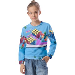 Floating-cubes-on-blue Backgrounderaser 20220422 203144521 Backgrounderaser 20220422 203216276 Kids  Long Sleeve Tee With Frill 