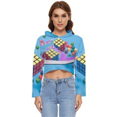 Floating-cubes-on-blue Backgrounderaser 20220422 203144521 Backgrounderaser 20220422 203216276 Women s Lightweight Cropped Hoodie by marthatravis1968