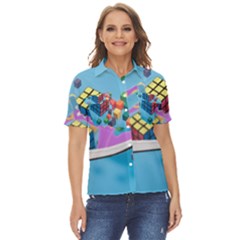 Floating-cubes-on-blue Backgrounderaser 20220422 203144521 Backgrounderaser 20220422 203216276 Women s Short Sleeve Double Pocket Shirt