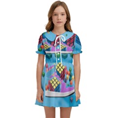 Floating-cubes-on-blue Backgrounderaser 20220422 203144521 Backgrounderaser 20220422 203216276 Kids  Sweet Collar Dress by marthatravis1968