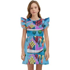 Floating-cubes-on-blue Backgrounderaser 20220422 203144521 Backgrounderaser 20220422 203216276 Kids  Winged Sleeve Dress