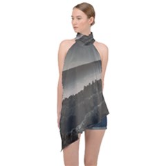 Olympus Mount National Park, Greece Halter Asymmetric Satin Top by dflcprints