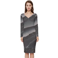 Olympus Mount National Park, Greece Long Sleeve V-neck Bodycon Dress 