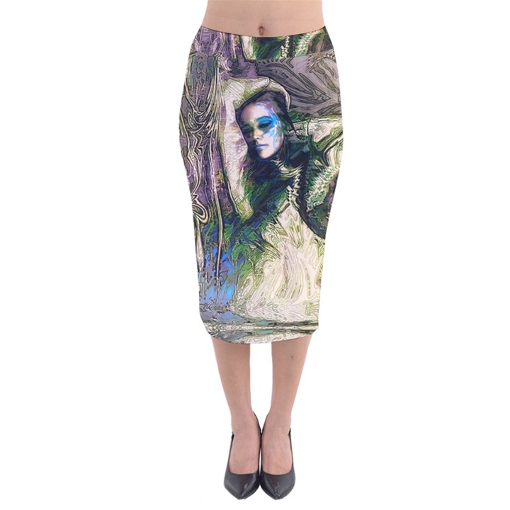 My Mucha Moment Velvet Midi Pencil Skirt