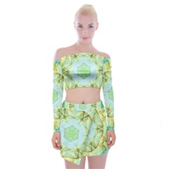 Green Marble Off Shoulder Top With Mini Skirt Set by 3cl3ctix