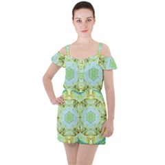 Green Marble Ruffle Cut Out Chiffon Playsuit