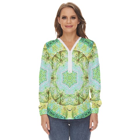 Green Marble Zip Up Long Sleeve Blouse by 3cl3ctix