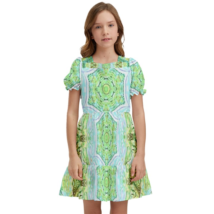 Green Marble Kids  Puff Sleeved Dress