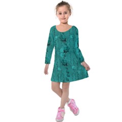 Vintage Rose Buds  Blooming In Color Decorative Kids  Long Sleeve Velvet Dress by pepitasart