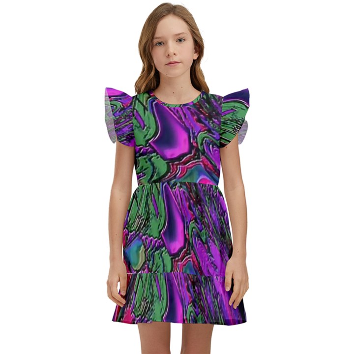 Neon Aquarium Kids  Winged Sleeve Dress