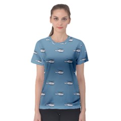 Cartoon Sketchy Helicopter Drawing Motif Pattern Women s Sport Mesh Tee