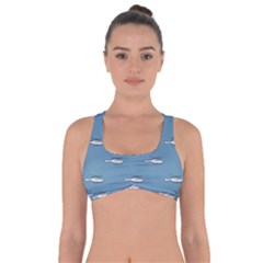 Cartoon Sketchy Helicopter Drawing Motif Pattern Got No Strings Sports Bra by dflcprintsclothing