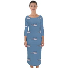 Cartoon Sketchy Helicopter Drawing Motif Pattern Quarter Sleeve Midi Bodycon Dress by dflcprintsclothing