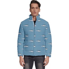 Cartoon Sketchy Helicopter Drawing Motif Pattern Men s Puffer Bubble Jacket Coat