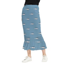 Cartoon Sketchy Helicopter Drawing Motif Pattern Maxi Fishtail Chiffon Skirt by dflcprintsclothing