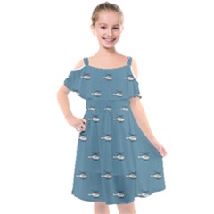 Cartoon Sketchy Helicopter Drawing Motif Pattern Kids  Cut Out Shoulders Chiffon Dress by dflcprintsclothing