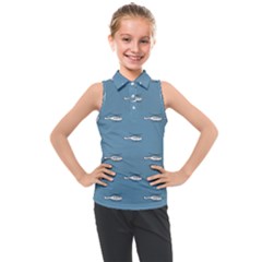 Cartoon Sketchy Helicopter Drawing Motif Pattern Kids  Sleeveless Polo Tee