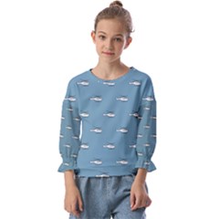 Cartoon Sketchy Helicopter Drawing Motif Pattern Kids  Cuff Sleeve Top