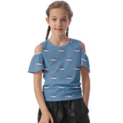 Cartoon Sketchy Helicopter Drawing Motif Pattern Kids  Butterfly Cutout Tee