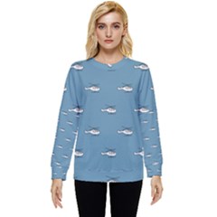 Cartoon Sketchy Helicopter Drawing Motif Pattern Hidden Pocket Sweatshirt